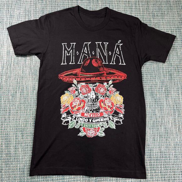 MANA Mexico Lindo Y Querido 2023 Tour Black T Shirt Mens Sz S New - Picture 1 of 7
